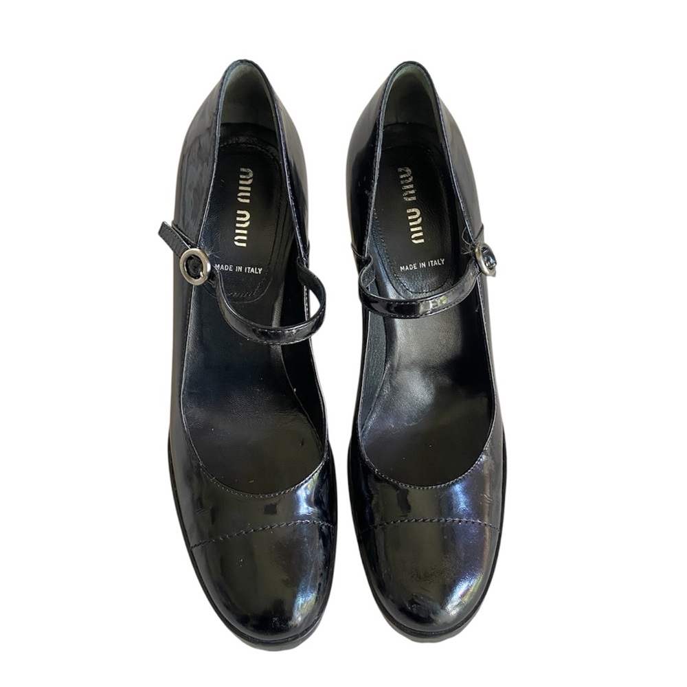 Miu Miu Black Patent Mary Jane Heels with Ankle Strap